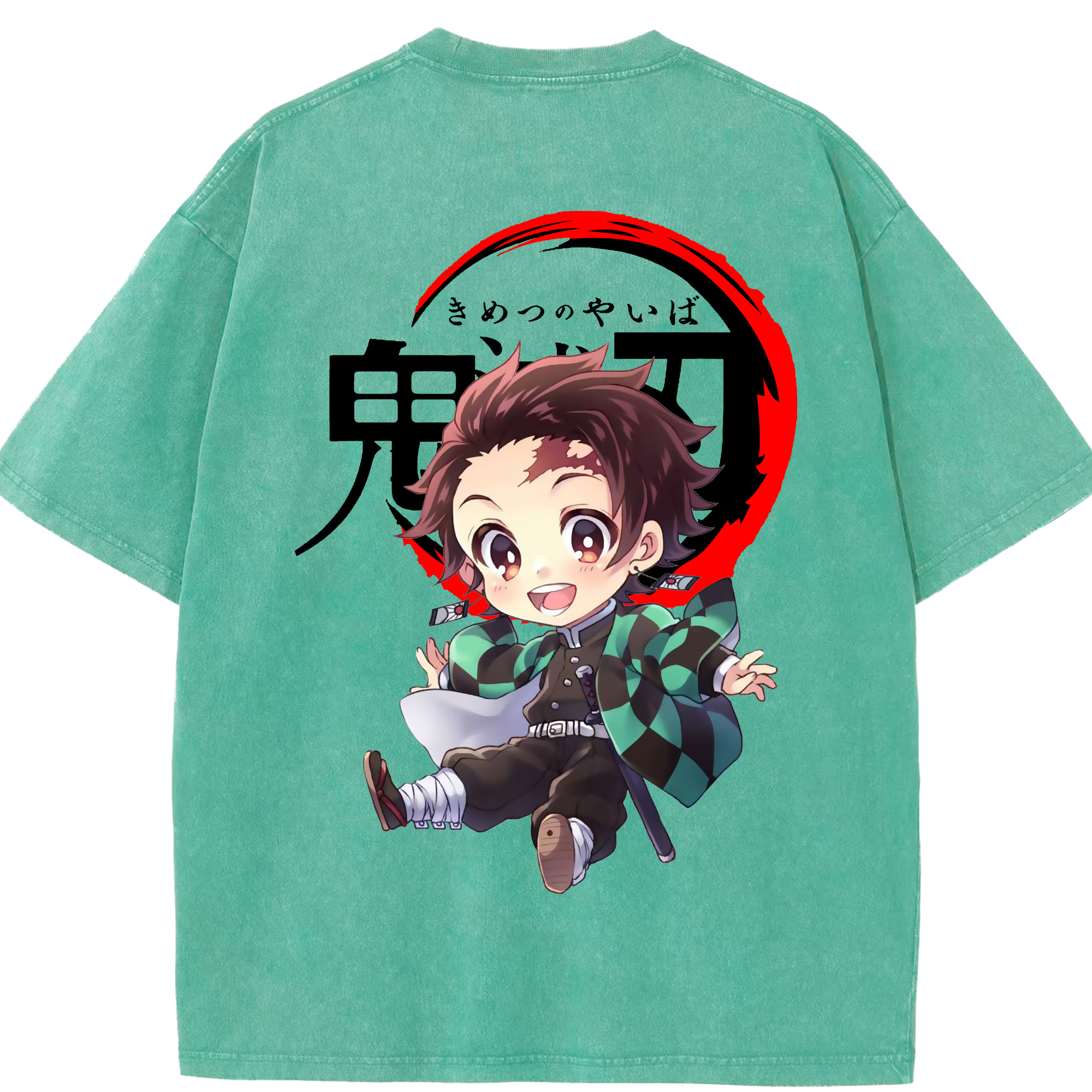（画像用） 鬼滅の刃 竈門 炭治郎／かまど たんじろう Kamado Tanjirou 綿100% ヴィンテージ風 半袖Tシャツ（背面プリント）
